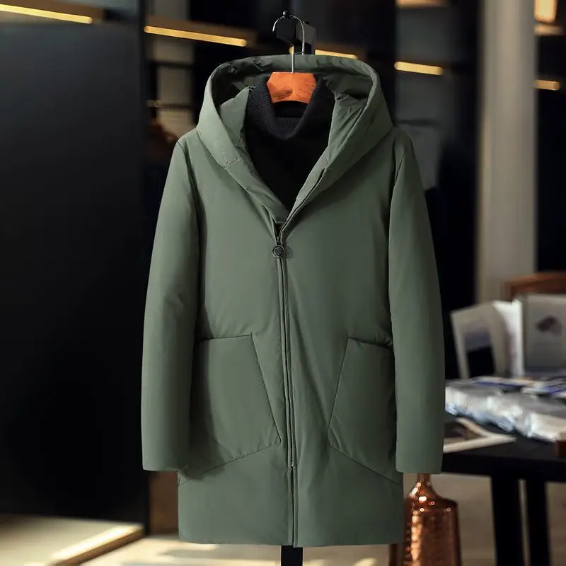 

Winter Men's Warm White Duck Down Long Coat Hooded Mens Windbreak Casual Hoodie Jacket Male Overcoat JK-8010