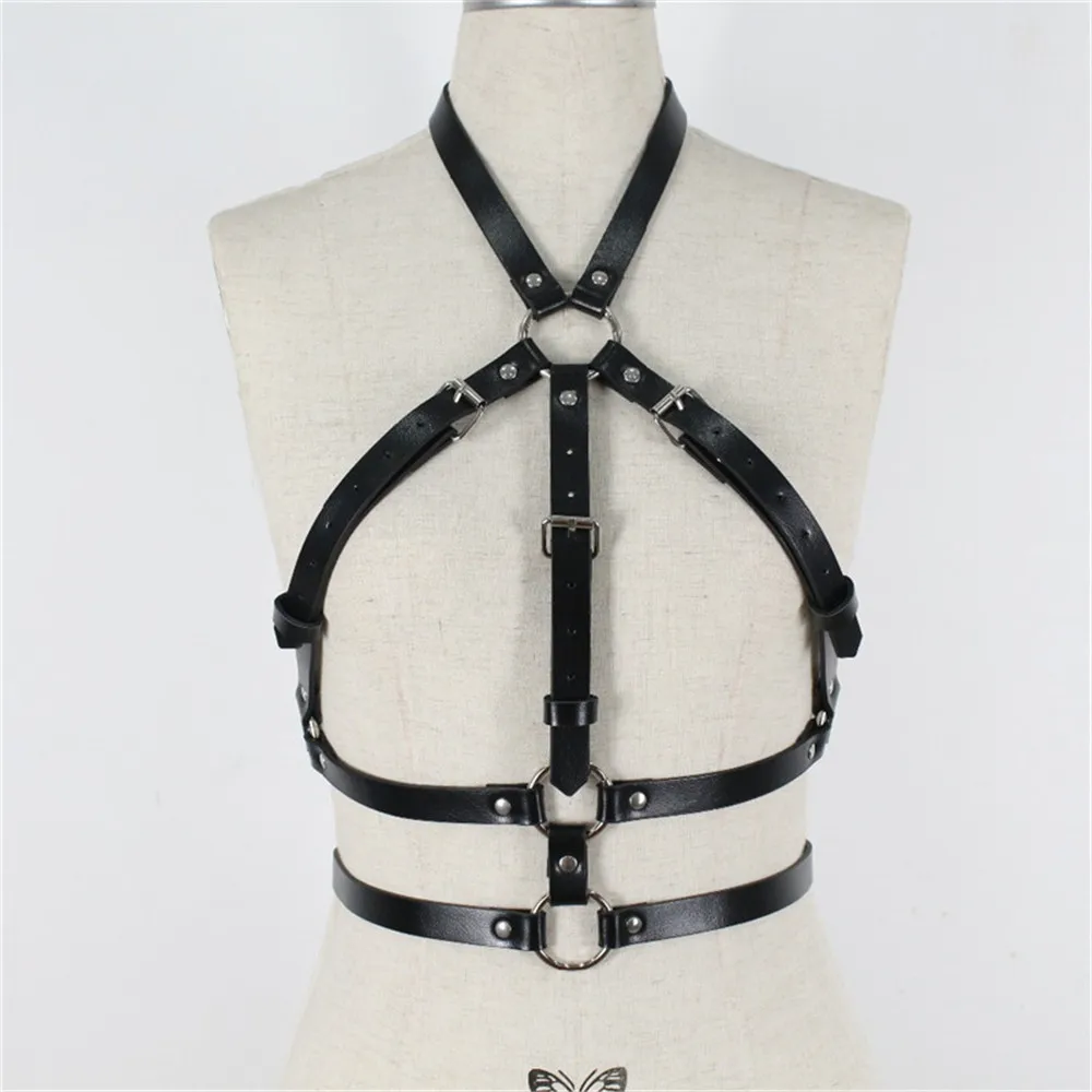 Women Fashion Body Cage Belt Leather Belt Harness Stripper Clothes Sexy Lingerie Sexy Hot Erotic Set 2PCS Body Straps Bra Garter