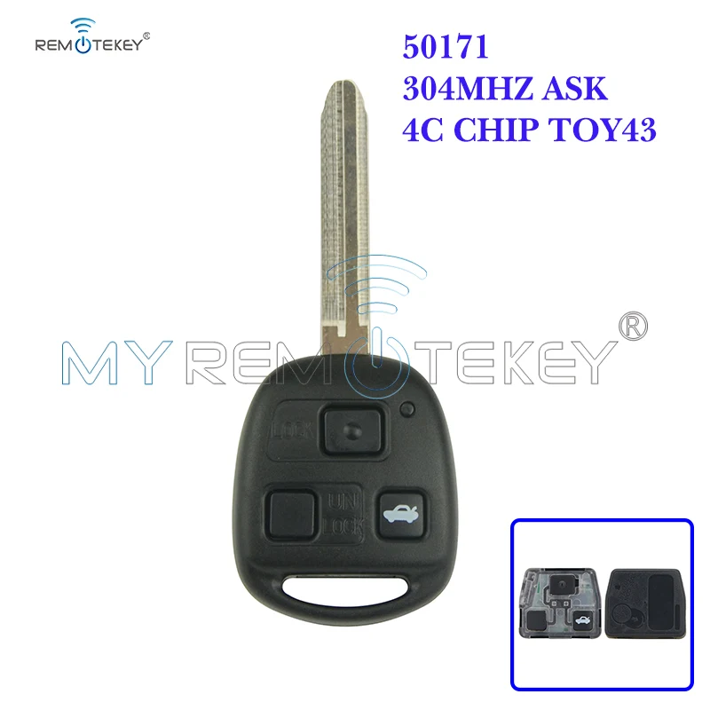 Remtekey Denso( not Valeo) Remote Key 3 ButtonTOY43 Blade 304mhz With 4C Chip For Toyota Land Cruiser FJ Cruiser 1998-2002