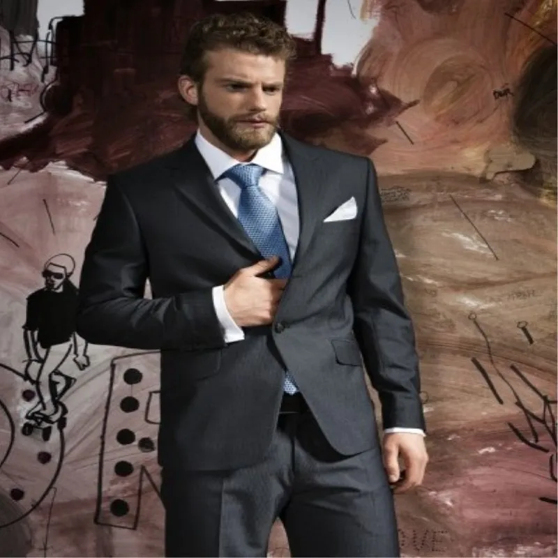 

The Latest Coat Pant Designs Grey Formal Slim Fit Men Suit Wedding Prom Party Blazer Groom Custom Tuxedo jacket+pants