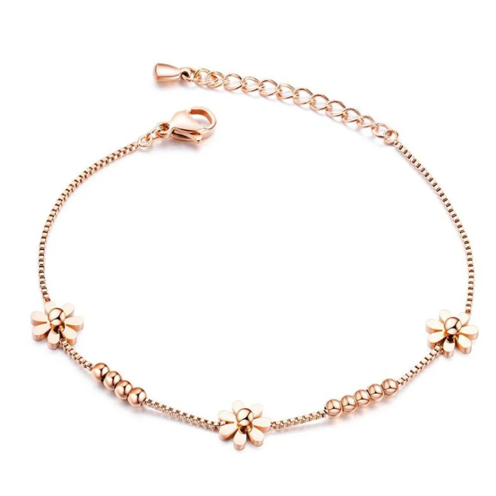 LAN дворец розовое золото титановая сталь маленький чистый и свежий и Маргаритка браслет женский вязаный Хризантема