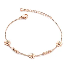 LAN дворец розовое золото титановая сталь маленький чистый и свежий и Маргаритка браслет женский вязаный Хризантема