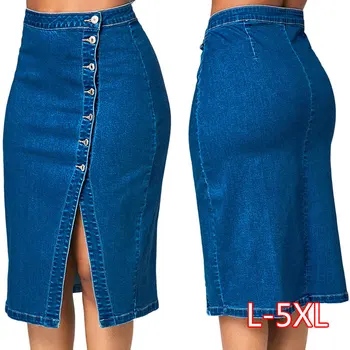 

Skirts Womens Fashion Denim Pencil Skirt High Waisted Blow Knee Blue Jeans Skirts Solid Color Party beach skirt pleated Summer