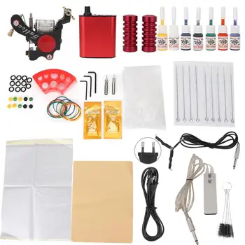 

Tattoo Set Complete Tattoo Kit Machine Needles Grip Foot Pedal Pigment Hook Line Tool 90-265V Rotary Tattoo Kit