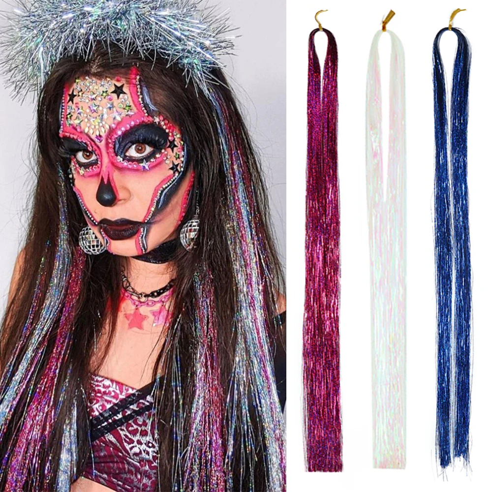 Accessori Per Capelli Olografici Sparkle Shiny Extensions Women Hippie Per Intrecciare Il Copricapo Tinsel Rainbow Silk Hair Extensions