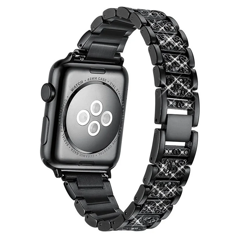 Для Apple Watch 1/2/3/4/5 Нержавеющая сталь ремешок с яблоко со стразами ремешок для наручных часов 38 мм 40 мм 42 44 мм часы браслет