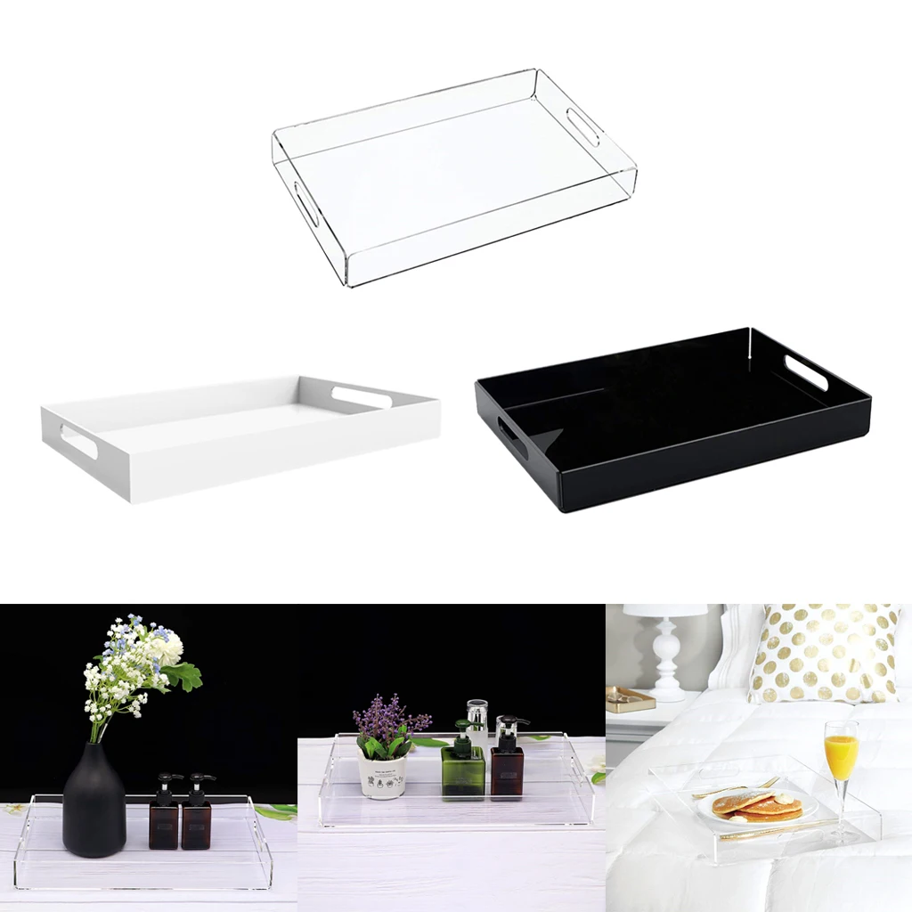 Acrylic Spill Proof Coffee Table Breakfast Tea Serve Food Tray with Handle - Black, White, Clear Acrylic Spill Proof Coffee Table Breakfast Tea Serve Food Tray with Handle - Black, White, Clear