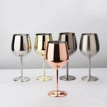 

304 Stainless Steel Red Wine Glass Silver Rose Gold Goblets Juice Drink Champagne Goblet Party Barware Kitchen Tools 500ML