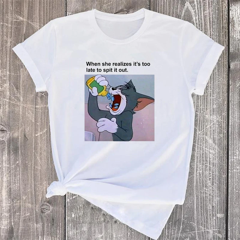 

Cat Tom Mouse Jerry New Ulzzang S-XXL Casual Short Sleeve cute Female Cartoon Print Summer Tops tees Harajuku T-Shirt