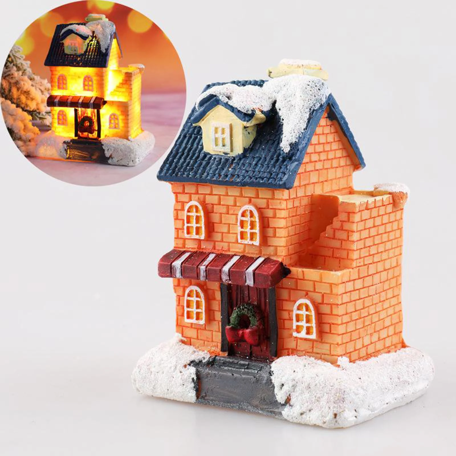Christmas House Decor LED Light Resin Village Ornament Gift Decoration K