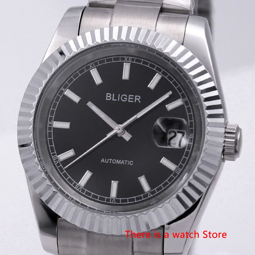  Bliger 40mm Automatic Mechanical Men Watch Luxury Calendar Luminous Waterproof Sapphire Glass Stain