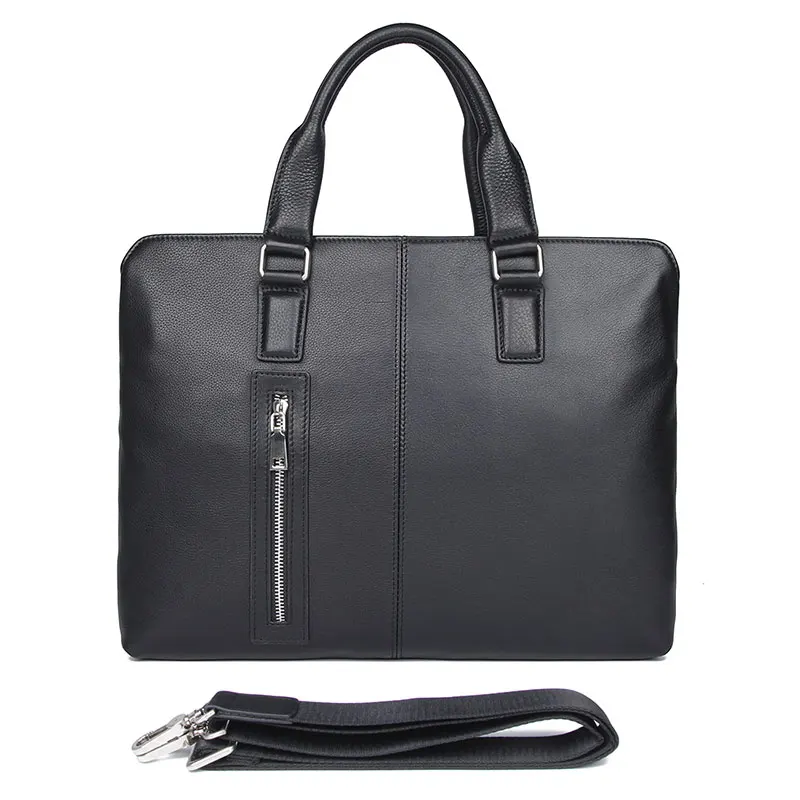 Мужской портфель, ручные сумки из натуральной кожи, мужская повседневная сумка для путешествий, сумка через плечо, мужские сумки 14 дюймов, сумка для ноутбука - Цвет: Черный