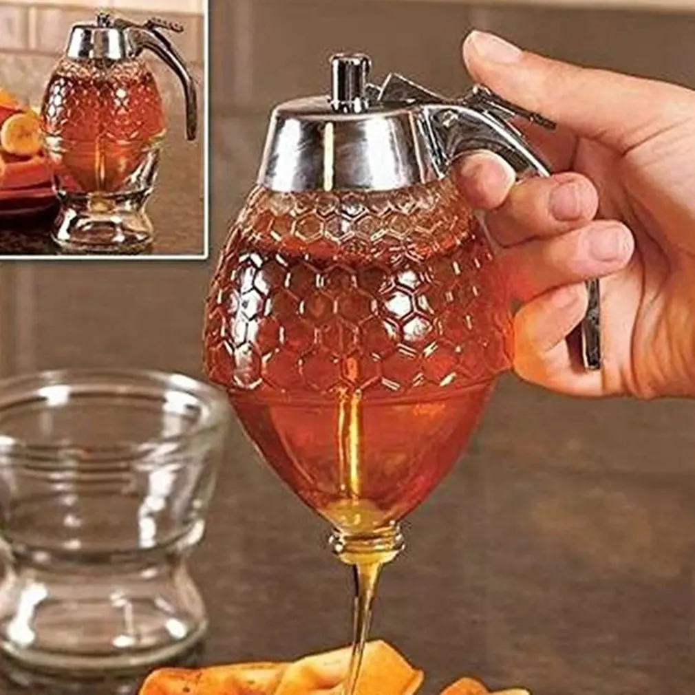 Honey Syrup Squeeze Tank Bee Juice Syrup Cup Drip Dispenser Kettle Jar Container Storage Pot Stand Holder Kitchen Accessories syrup dispenser