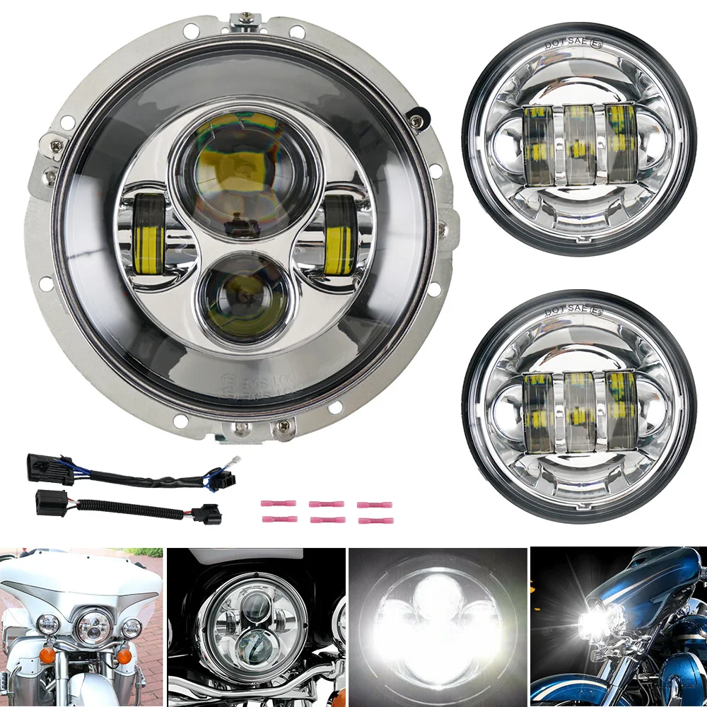 

H4/H13 6500K 7" LED Headlight 4.5" LED Fog Light White Hi/Low Beam for Harley DavidsonFat Boy FLSTF Road King FLHR