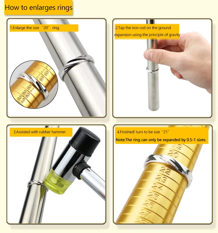 10 Styles Measuring Stick Ring Metal Enlarger Stick Mandrel Handle Hammers Ring Sizer Finger For Jewelry Making Measuring Tools