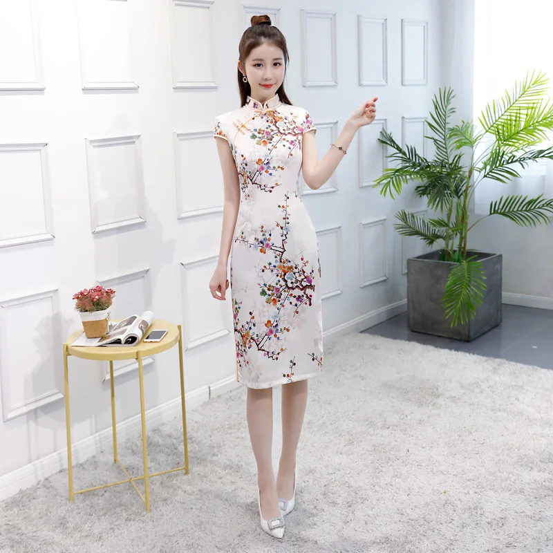 Сексуальное платье, бодикон, с рисунком, Для женщин цветок Qipao ручной работы Детское платье на пуговицах; короткий рукав в китайском стиле китайский женский халат со стоячим воротником, с цветочным принтом M-3XL