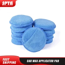 

SPTA Ultra Soft Microfiber Car Wax Applicator Pad 5" Round Waxing Sponge with Finger Pocket for Applying Wax Buffer Pad