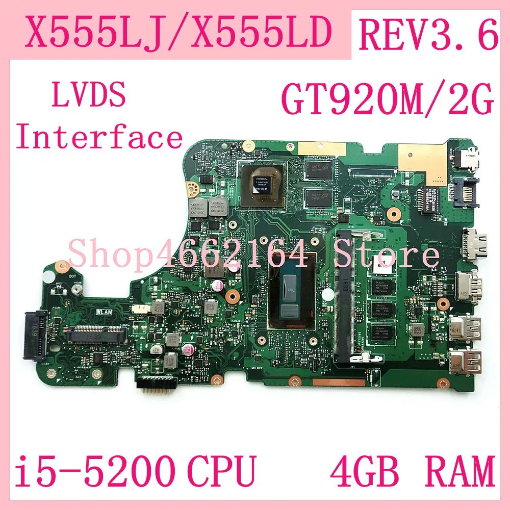 X555LJ Motherboard i5-5200 CPU 4GB RAM GT920M/2G REV3.6 For ASUS X555L X555LD X555LF X555LP W519L L