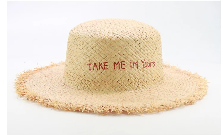 Дизайн, ручная роспись, TAKE ME IM YOURS, мягкая соломенная летняя шляпа от солнца, женские пляжные шляпы из рафии с буквами, нарядные плоские шапки