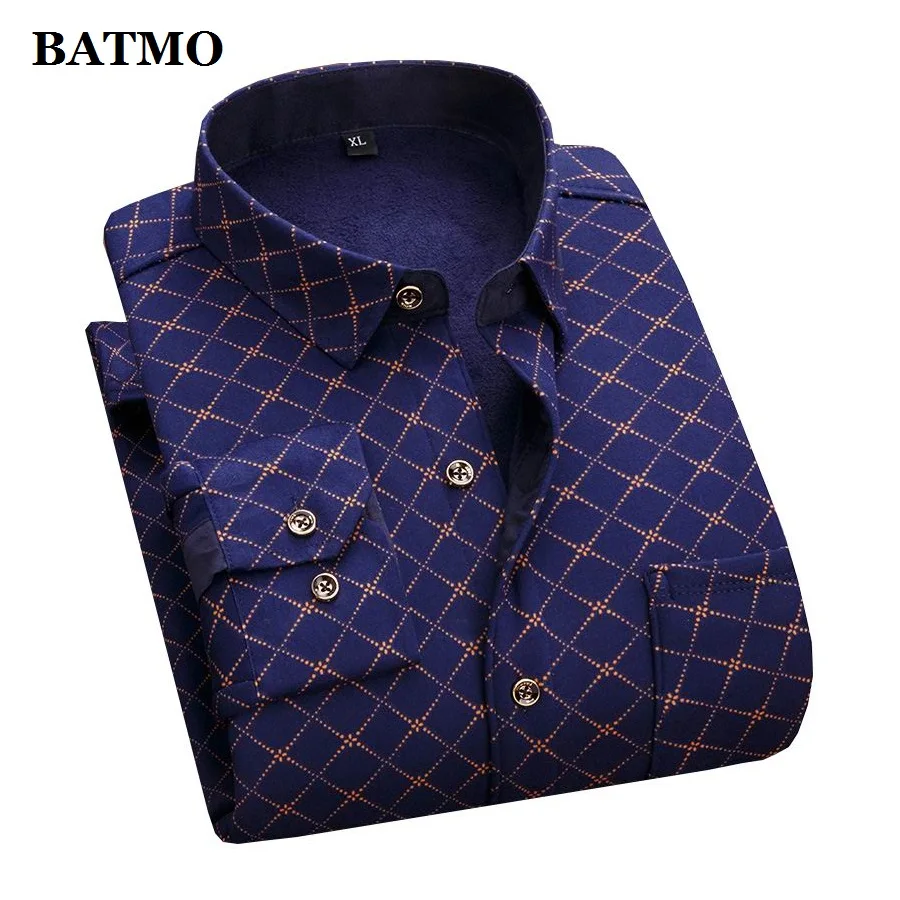 BATMO 2019 Новое поступление Зима и осень толстой плед рубашки для мужчин мужские с