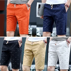 Shorts d'été en coton pour hommes, pantalons de jogging à cinq points décontractés, amples, en sergé de coton, Slim Fit pour les vacances quotidiennes en plein air 