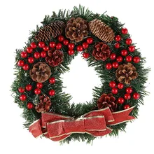 Украшение, Рождественский венок, искусственные сосновые шишки, ягоды и кленовые листья, праздничные подвесные входные двери