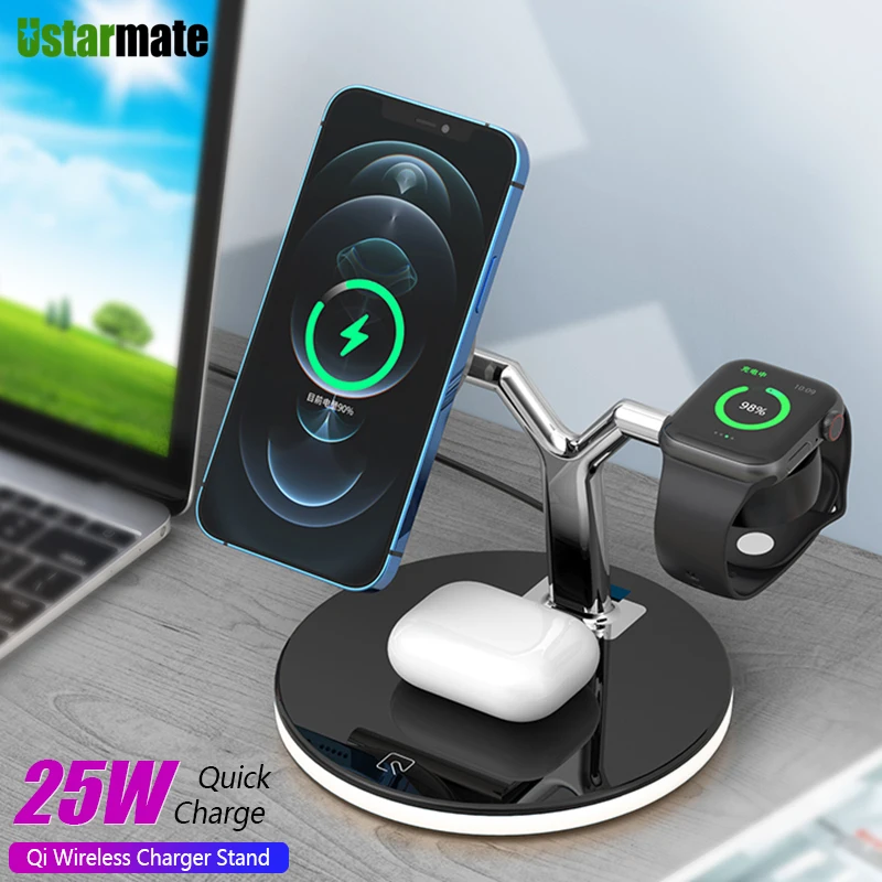 

3 in 1 Night Light 15W Magnetic Quick Wireless Charger For iPhone 12 Max Pro Xr Watch 6 5 4 AirPods 2 Pro Wireless Fast Charger
