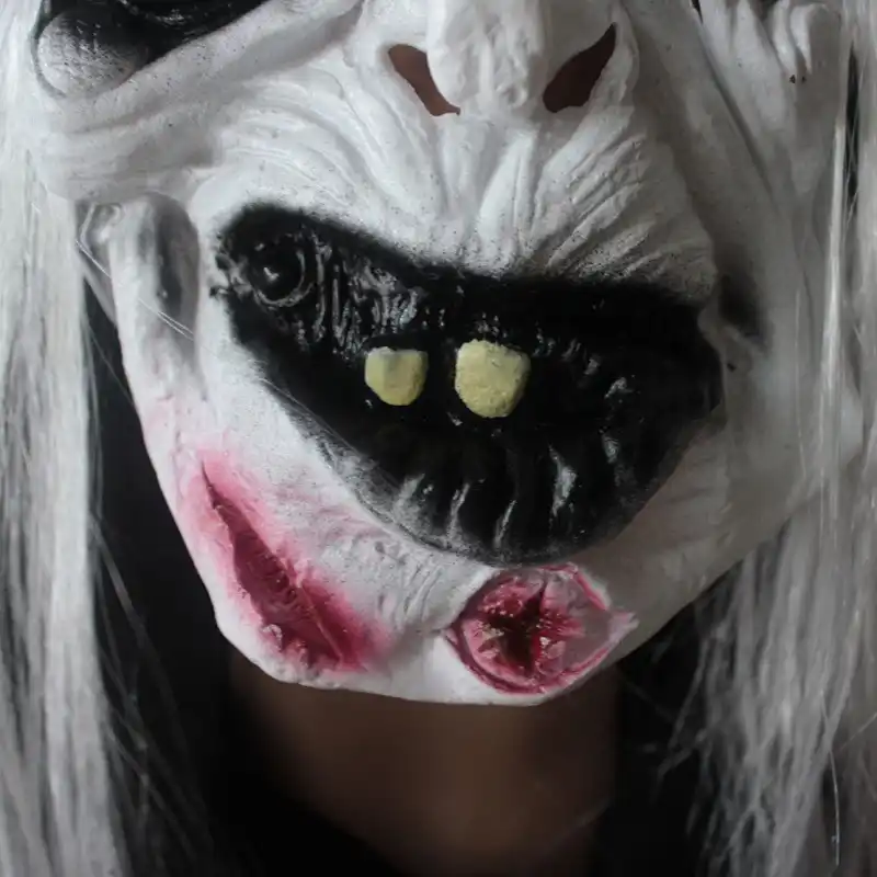 halloween horror ghost face mask with white hair