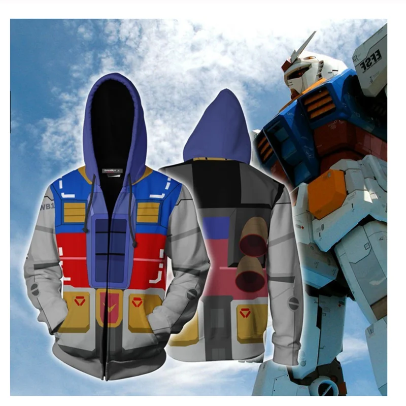 3D Printing MOBILE SUIT GUNDAM Models Anime Hero Cosplay Sweatshirt Hoodie Men Top Sweater Zip Gundam Costume | Тематическая одежда