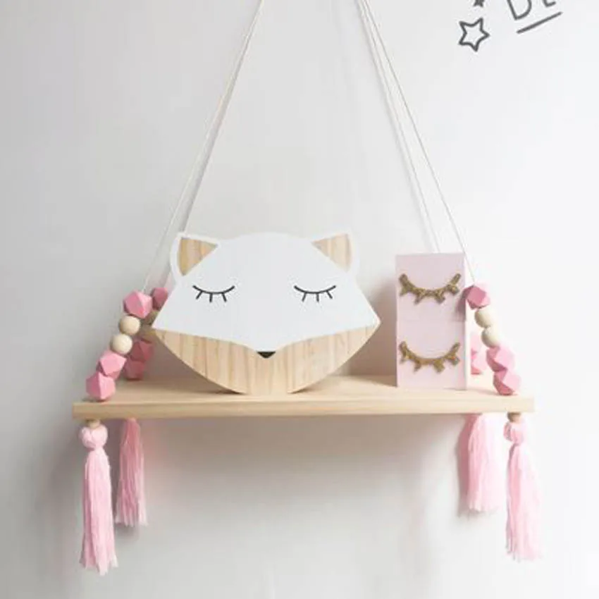 New Nordic Nursery & Kids Decor Tassels Storage Shelf Rack Wall Hanging Wood Toys Model Baby Kid Room Furnish Artic Home Decorat afbeelding