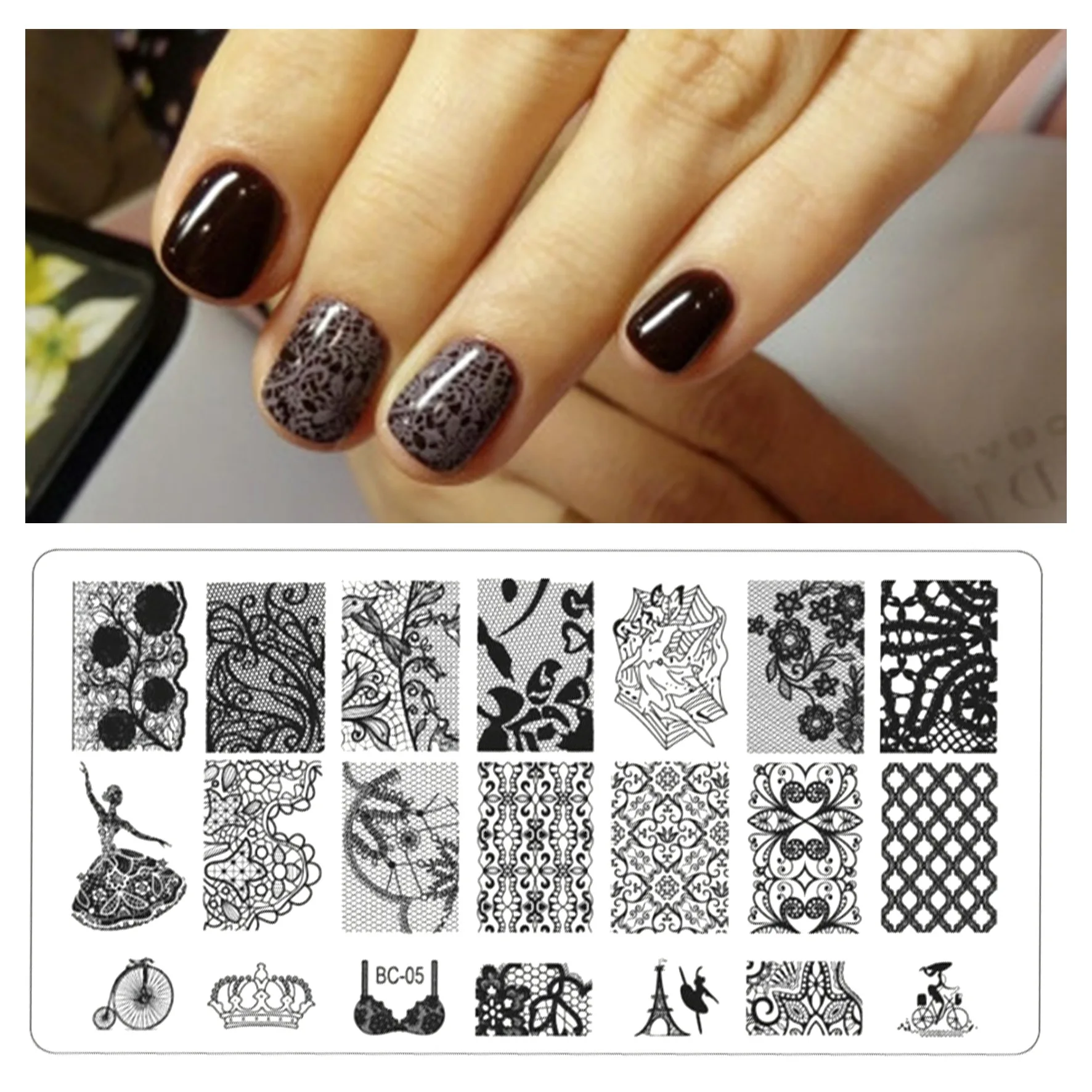 

FITURESUX 21 Designs Flower Cartoon Lace DIY Polish Stamping Nail Art Stamp Templates Manicure Nail Stencils Transfer Tool