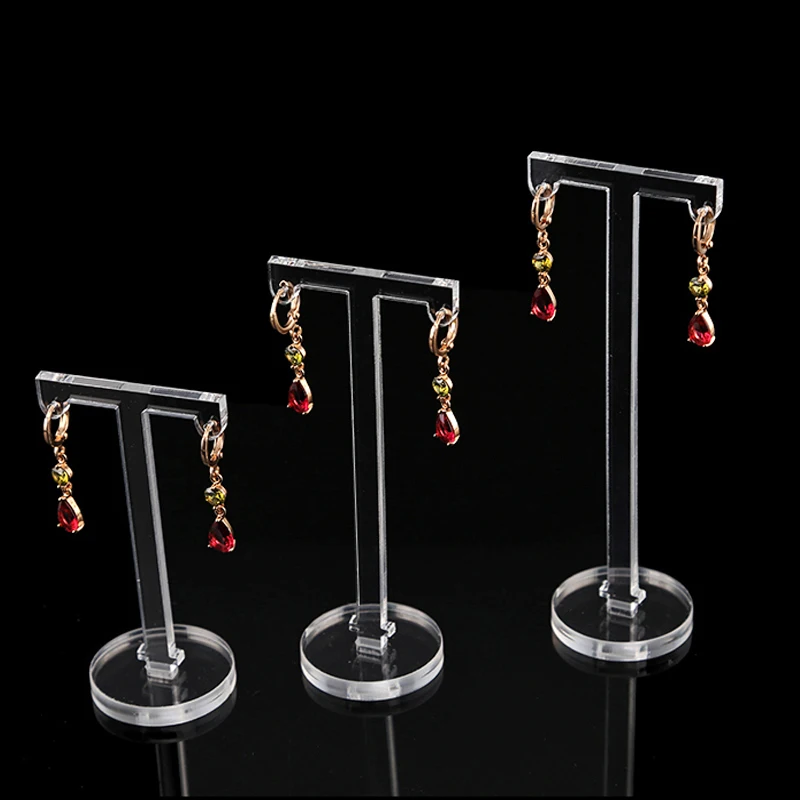 Fashion Clear Acrylic Earrings Holder Organizer Jewelry Display Rack Stand  T Shape Stud Earrings Shelf Drop Earrings Showcase