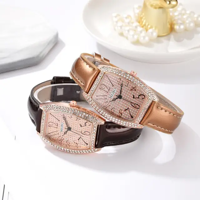 Fashion Tonneau Dial Women Leather Watches For Women Casual Rhinestone Number Sports Quartz Clock Ladies Wristwatch Luxury Gift 5