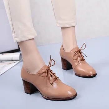 

Slip-on Square Heel England Heel Pumps For Women Casual Ladies Pumps High Solid Shallow Female Single Shoes