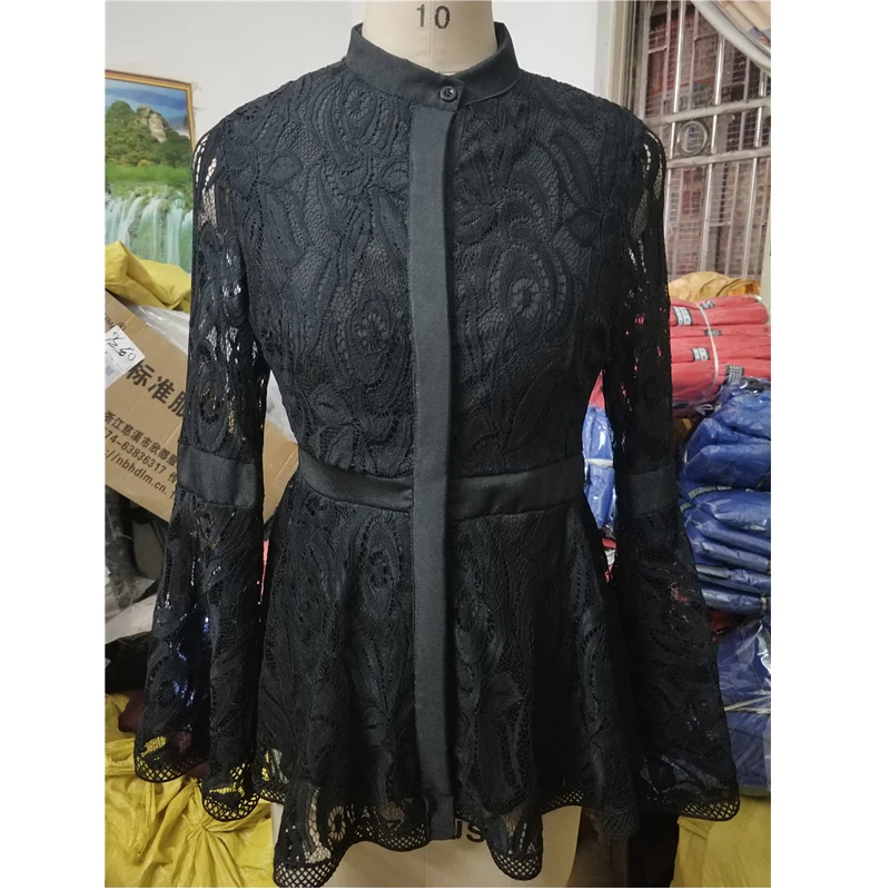 Blusas Mujer 2021 Новый размера плюс Для женщин Кружева длинными расклешенными рукавами