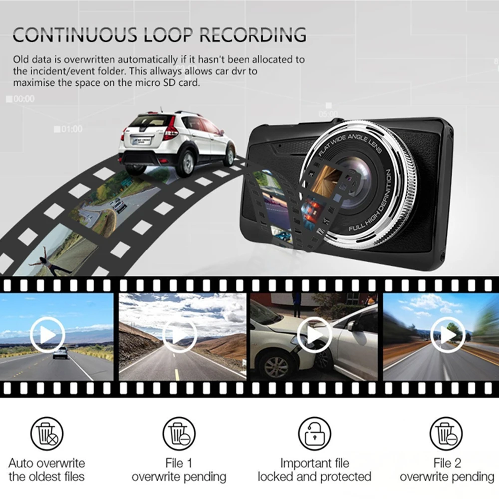 Car Driving DVR 4 Inch Screen Dual Lens HD 1080P Driving Recorder Starlight Night Vision Night Vision Fill Light New Arrival 5