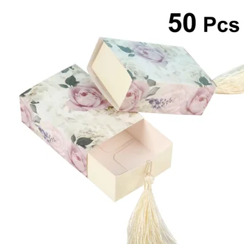 

40pcs Floral Candy Box Drawer Design Party Favor Boxes Craft Paper Box with Tassel for Pulling