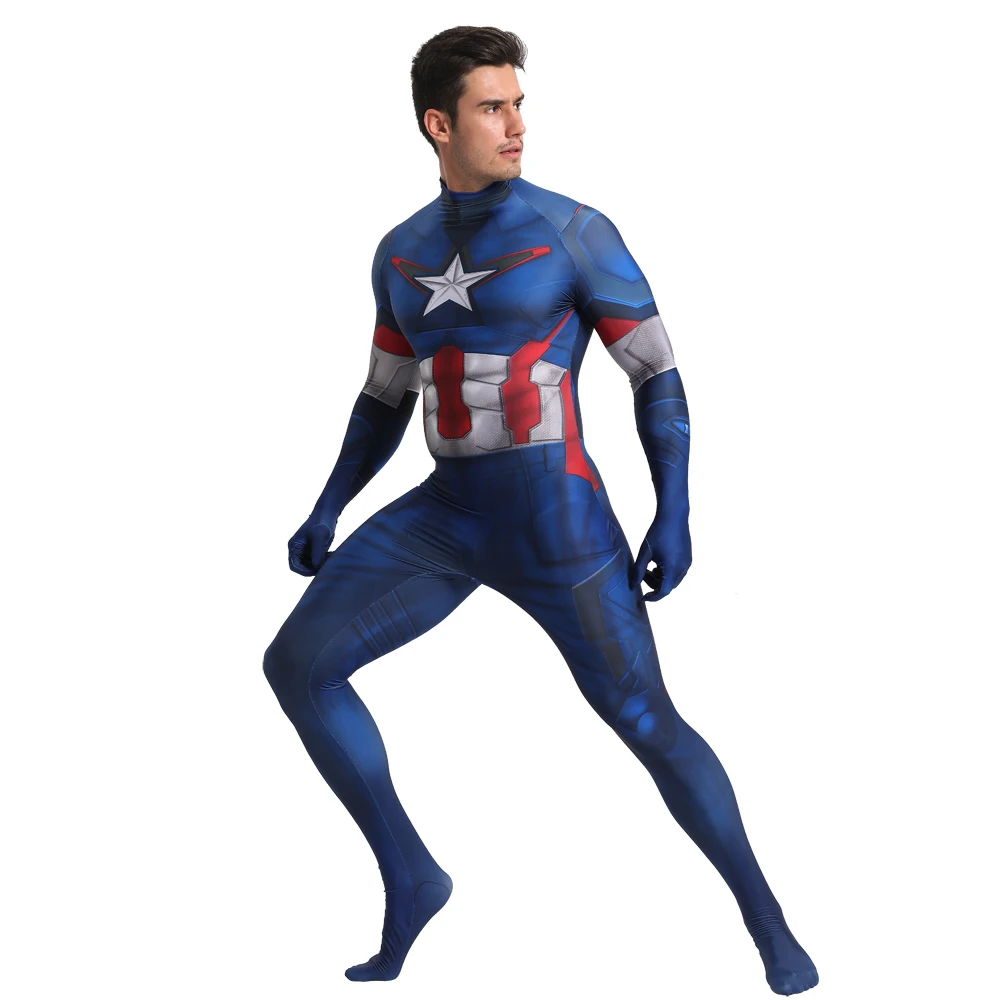 Маскарадный костюм Капитана Америки из фильма «Marvel» с 3D цифровой печатью, сиамские колготки, костюм на Хэллоуин для взрослых и детей