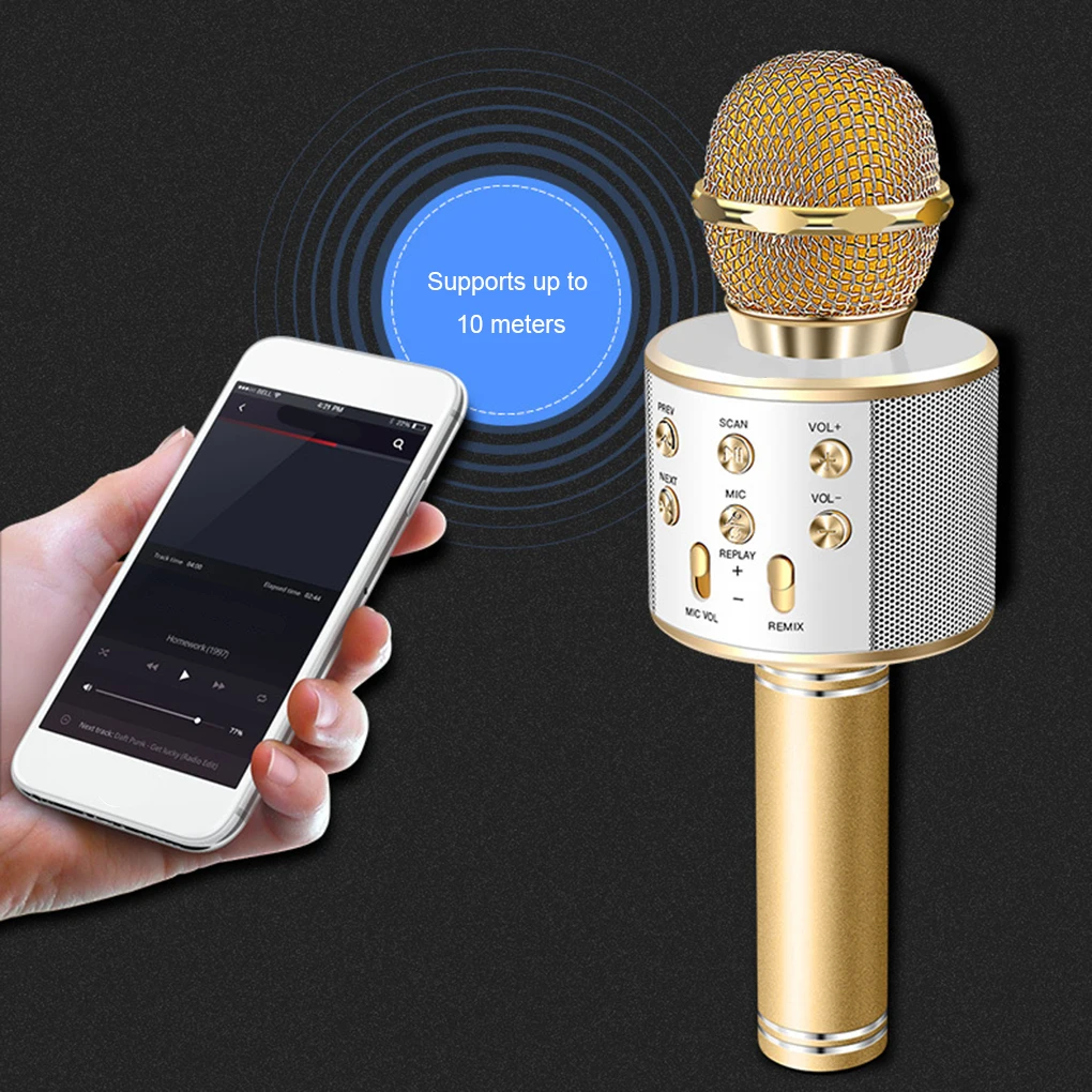 WS858 портативный Bluetooth беспроводной пение микрофон ручной Smartpnone динамик для студии Запись микрофон дома KTV открытый Вечерние