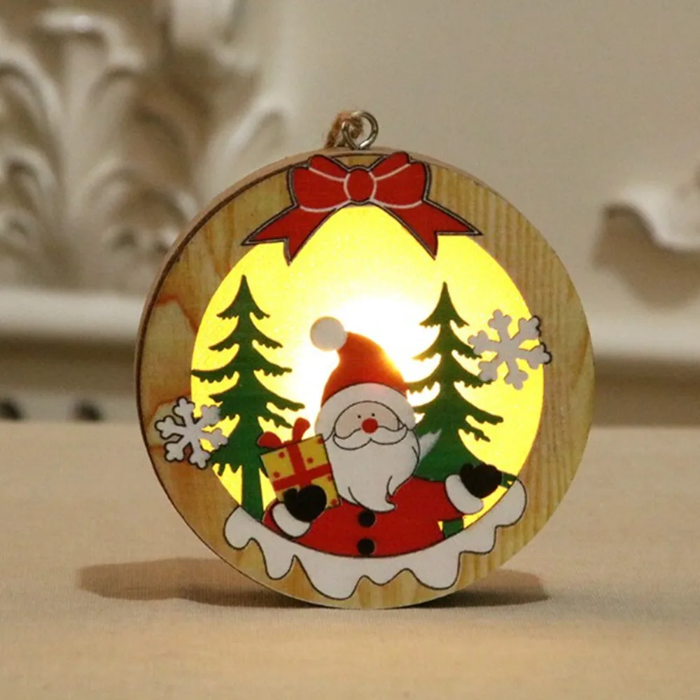Round Santa Claus Рождественские украшения, светодиодные светильники для дома, рождественские украшения, деревянный светящийся кулон, елочные украшения, рождественские подарки - Цвет: Round Santa Claus