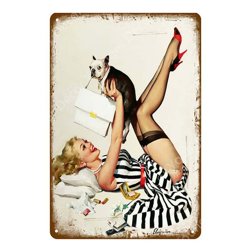 Винтаж ретро сексуальная леди Pin Up девушка живопись оловянные знаки металлический плакат стикер стены бар кофе дом клуб домашний декор YI-076 - Цвет: YD3164EI