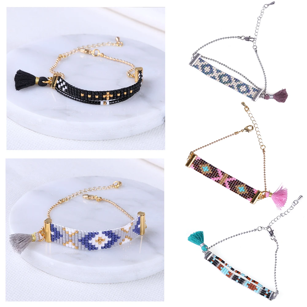 

KELITCH Multicolor Seed Beaded Bracelet Hand made Gold Beads Link Chain Wrap Bracelet Fashion Statement Tassel Bangle For Women