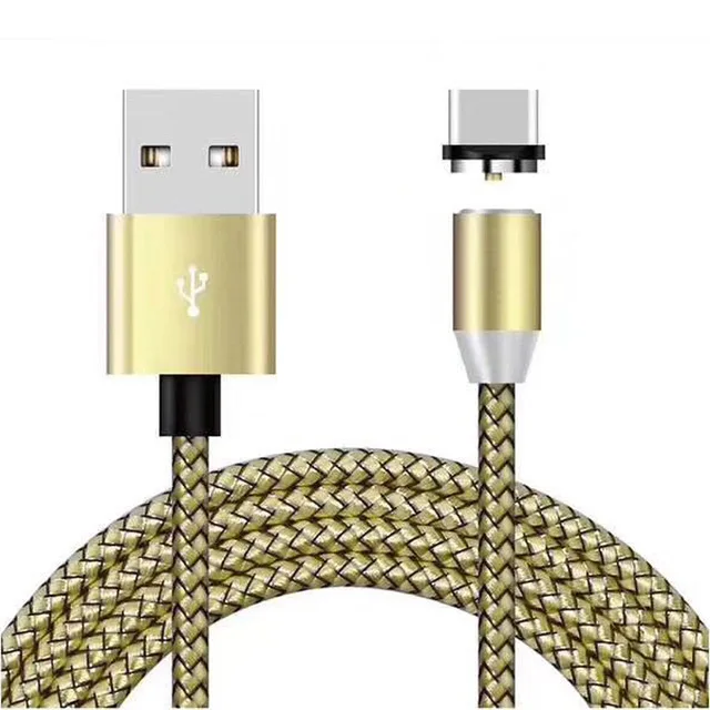 1 м светодиодный Micro usb type-C кабель для huawei samsung Магнитная линия зарядки для iPhone 11 pro X Xs MAX 8 7 6 нейлоновый Магнитный кабель - Цвет: Gold