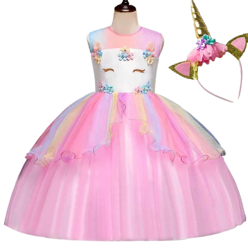 2019 Girl Unicorn Peng Rainbow Princess Children's Birthday Christmas Girl's Dress Wedding Party | Детская одежда и обувь