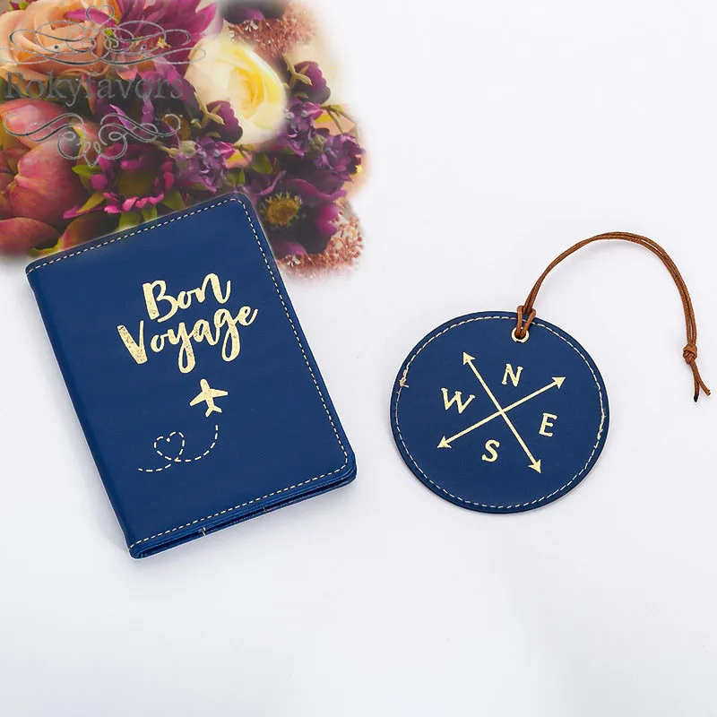 6 Sets Bon Voyage Getaway Gift Set Travel Themed Wedding Favors Passport Cover and Luggage Tag Bridal Shower Birthday Gifts