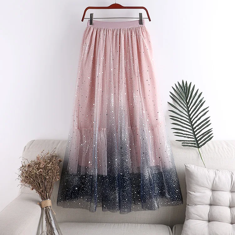 12 летняя эластичная миди юбка с высокой талией и блестками в сетку для женщин, винтажные женские юбки saia saias faldas
