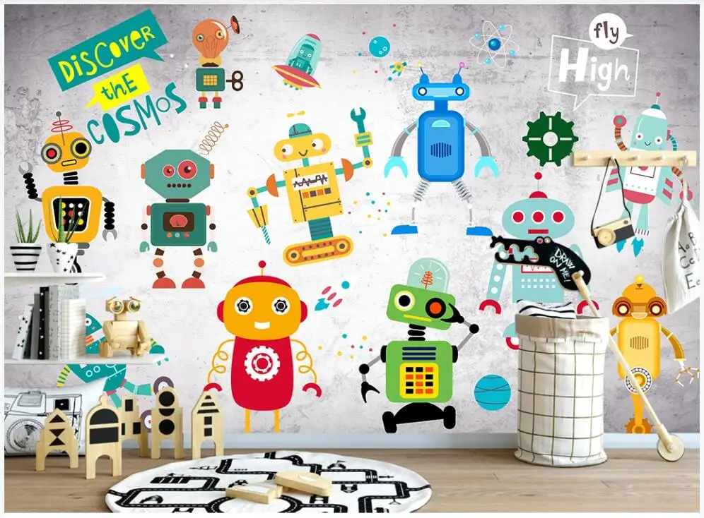 

3d photo wallpaper custom mural on the wall Hand drawn cartoon robot children room home decor wallpaper for walls 3 d