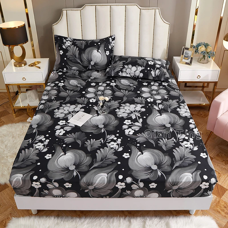 1pc 100polyester printing bed mattres set fitted sheet with four