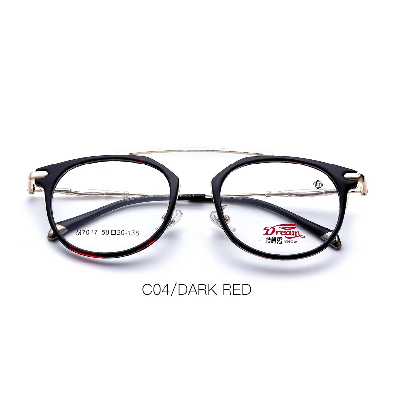 C04 Deep red Женские очки TR90, оправа из сплава, оптическая круглая оправа, близорукость, Ретро стиль, прозрачные очки по рецепту, оправа# M7017 - Цвет оправы: C04 Deep red