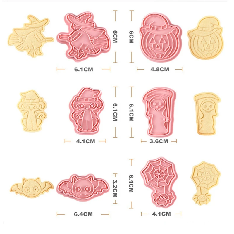 6pcs/set Halloween Cookie Cutters Mold 3D Cartoon Biscuit Stamp Mold Baking Accessories Bakery Mold for Halloween Baking